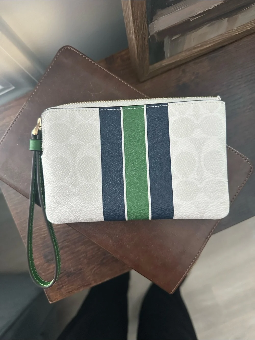 Coach Corner Zip Wristlet in Varsity Stripe